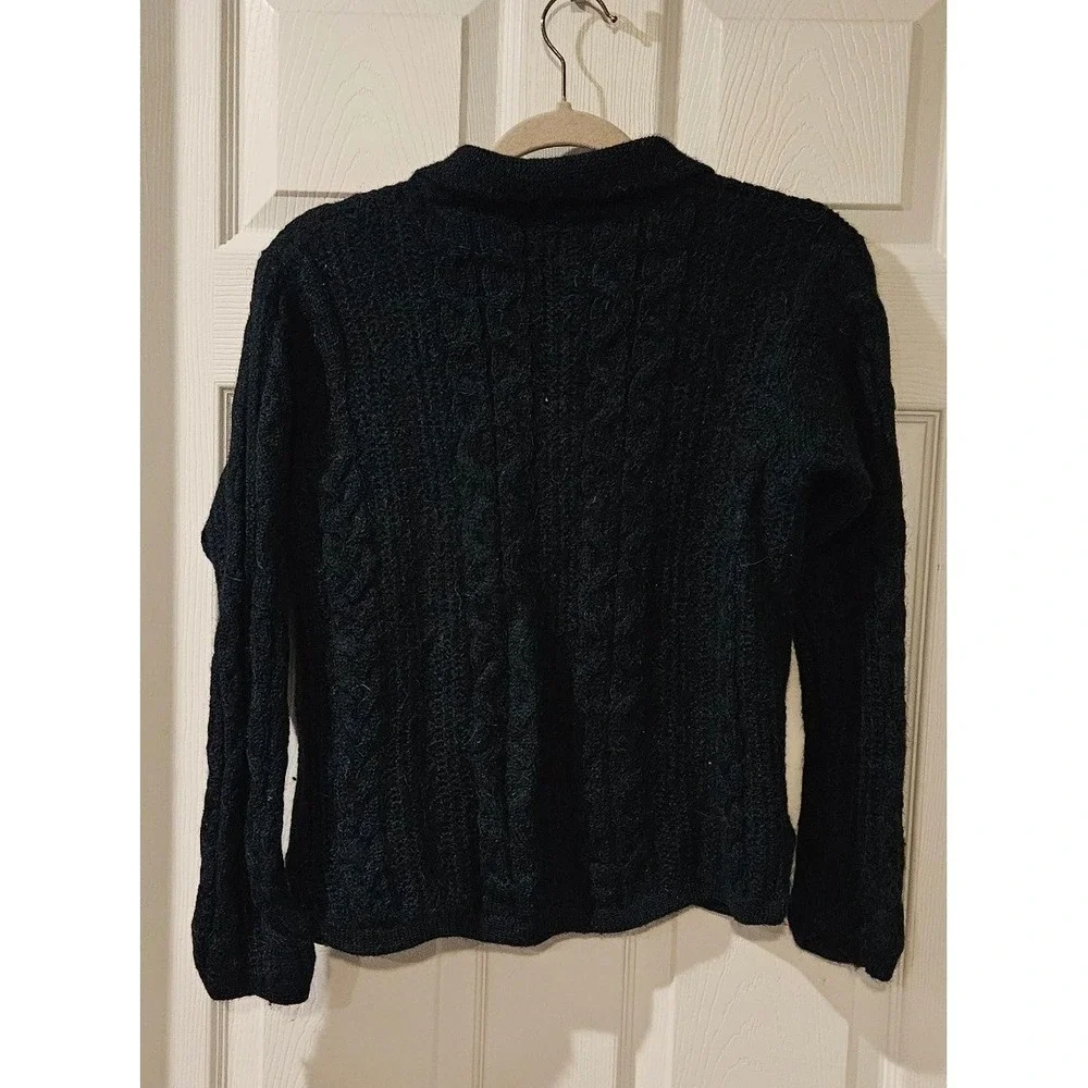La Alpaca 100% Baby Alpaca Cable Knit‎ Button Up Cardigan Sweater Emerald Small
